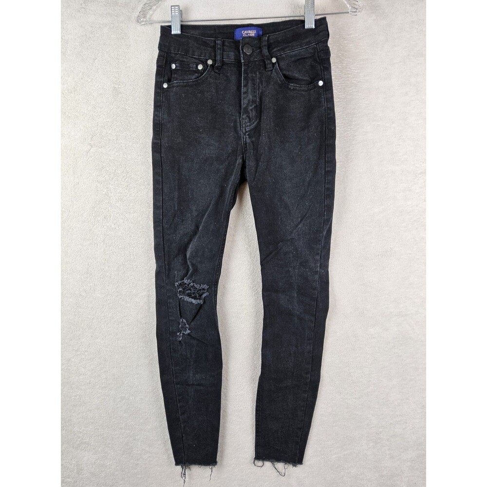 Cavalli Class Women's Distressed Denim Black Jeans Size 24